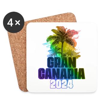Gran Canaria 2024 Urlaub Palmen Bunt - Untersetzer (4er-Set) - Weiß - Vorne