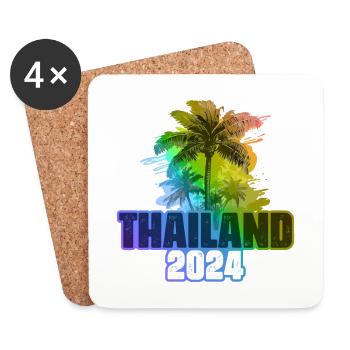 Thailand 2024 Urlaub Palmen Bunt - Untersetzer (4er-Set) - Weiß - Vorne
