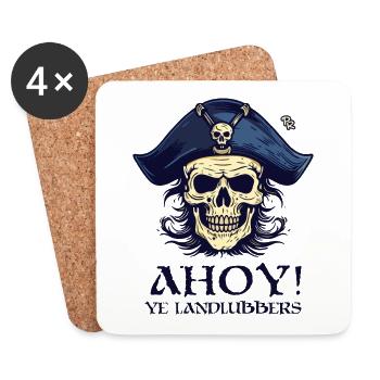 Ahoy, vous les terriens, le pirate au crâne - Dessous de verre (lot de 4) - blanc - Devant