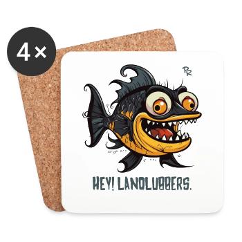 Hey Landlubbers, un poisson bizarre et drôle - Dessous de verre (lot de 4) - blanc - Devant