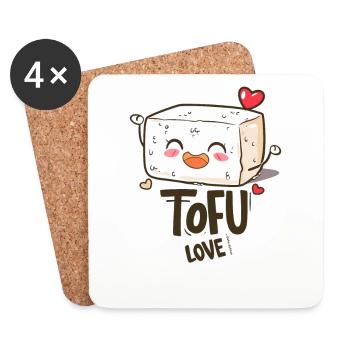 Chibi Anime Cute Tofu Love - Coasters (set of 4) - white - Front