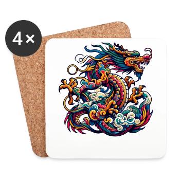 Oeuvre élégante de Dragon du zodiaque chinois pour les fêtes - Dessous de verre (lot de 4) - blanc - Devant
