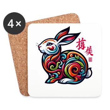 Design élégant de lapin du zodiaque chinois - Celebrate - Dessous de verre (lot de 4) - blanc - Devant