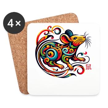Œuvre d’art élégante de rat du zodiaque chinois pour la maison moderne - Dessous de verre (lot de 4) - blanc - Devant