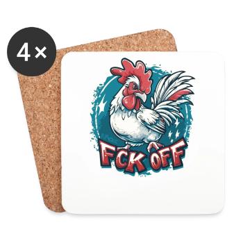 FCK OFF Poulet au coq - Dessous de verre (lot de 4) - blanc - Devant