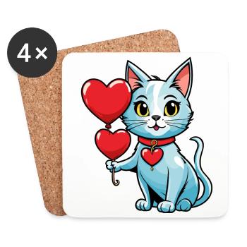 Katze Herz - Valentinstag - Untersetzer (4er-Set) - Weiß - Vorne