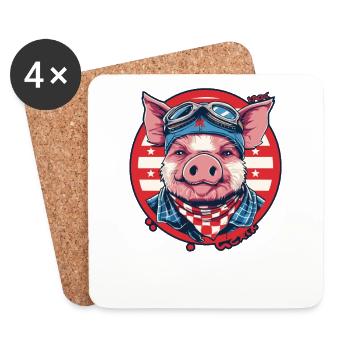 Aviator Pilot, a flying pig - Coasters (set of 4) - white - Front