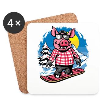 Snowboarden auf Snowboard, Snowboarder Schwein - Untersetzer (4er-Set) - Weiß - Vorne