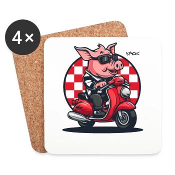 Auf meinem Roller unterwegs: Das Moped Schwein - Untersetzer (4er-Set) - Weiß - Vorne