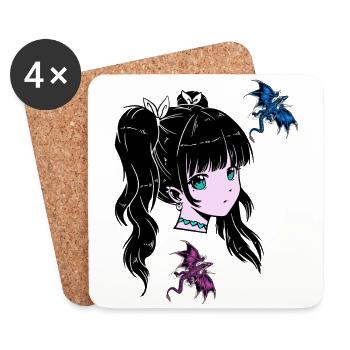 Fille Dragon Fantaisie Conte de fées Enfants Enfant Fable - Dessous de verre (lot de 4) - blanc - Devant
