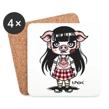 Schulmädchen Zombie Schwein - Untersetzer (4er-Set) - Weiß - Vorne