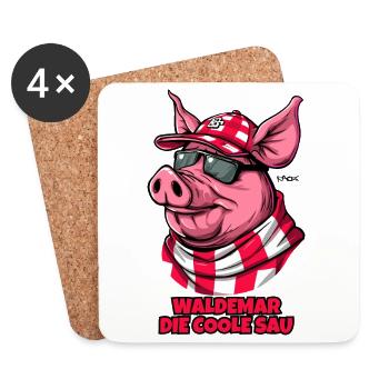 Waldemar the cool pig is a funny pig - Coasters (set of 4) - white - Front