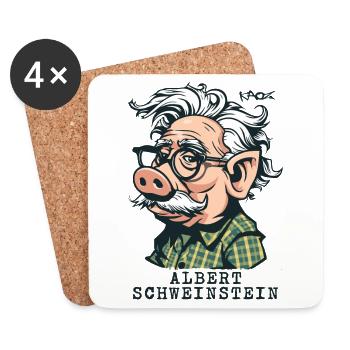 Albert Schweinstein das geniale Mann-Schwein Genie - Untersetzer (4er-Set) - Weiß - Vorne