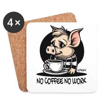 No Coffee, No Work: Funny Pig - Coasters (set of 4) - white - Front