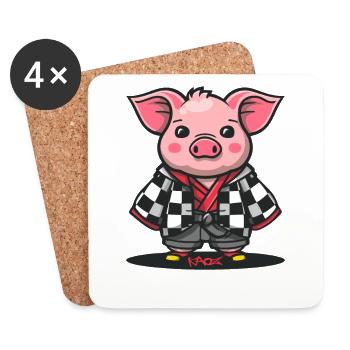 Niedliches Kimono Schwein - Untersetzer (4er-Set) - Weiß - Vorne