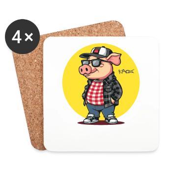 Cooler Freitag im lässigen Stil: Schwein - Untersetzer (4er-Set) - Weiß - Vorne