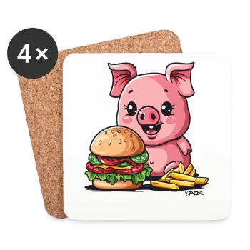 Burgers et frites, porc de restauration rapide - Dessous de verre (lot de 4) - blanc - Devant