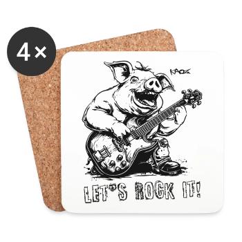 Musique rock et cochon métal : Laissez-le basculer ! - Dessous de verre (lot de 4) - blanc - Devant