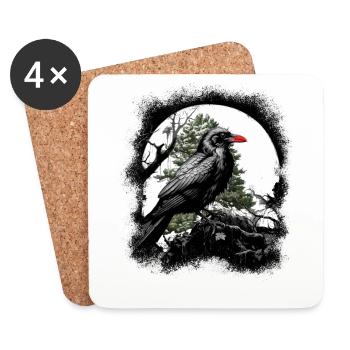 Oiseau corbeau magique Oiseaux d’horreur sombres - Dessous de verre (lot de 4) - blanc - Devant