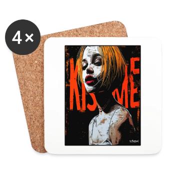 Emo Punk Cyber Girl, Kiss Me - Coasters (set of 4) - white - Front