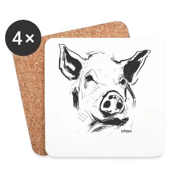 Porträt eines Schweins - Untersetzer (4er-Set) - Weiß - Vorne