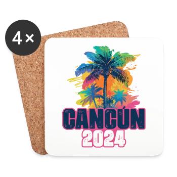 Cancun 2024 Urlaub Palmen Klecks - Untersetzer (4er-Set) - Weiß - Vorne
