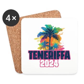 Teneriffa 2024 Urlaub Palmen Klecks - Untersetzer (4er-Set) - Weiß - Vorne