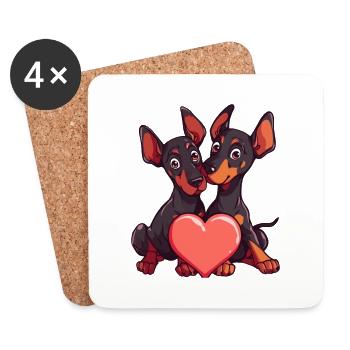 Doberman, Chien, Couple, Amoureux, Animal - Dessous de verre (lot de 4) - blanc - Devant