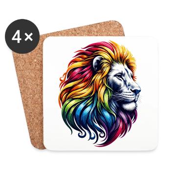 Lion zodiaque Vibrant arc-en-ciel Animal symbole - Dessous de verre (lot de 4) - blanc - Devant