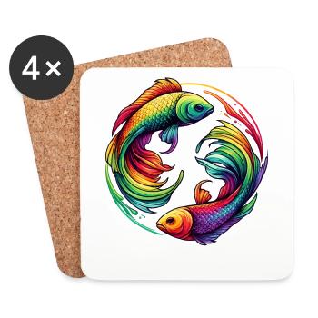 Pisces Zodiac Enigmatic Rainbow Design - Coasters (set of 4) - white - Front