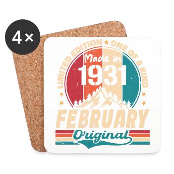 Vintage 93rd Birthday Gift Born In February 1931 - Coasters (set of 4) - white - Front