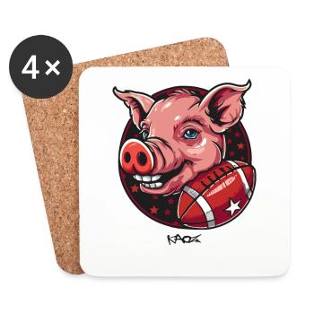 Cochon de football américain - Dessous de verre (lot de 4) - blanc - Devant