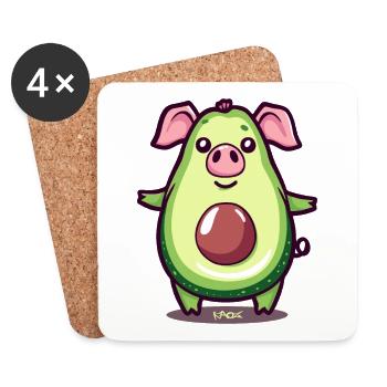 Pigocado, le cochon avocat - Dessous de verre (lot de 4) - blanc - Devant