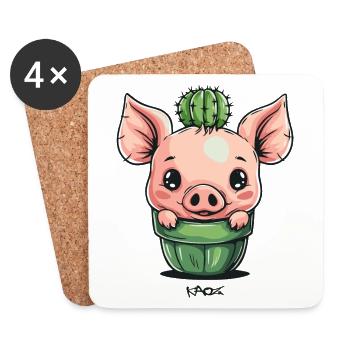 Cute Cactus Piggy - Coasters (set of 4) - white - Front