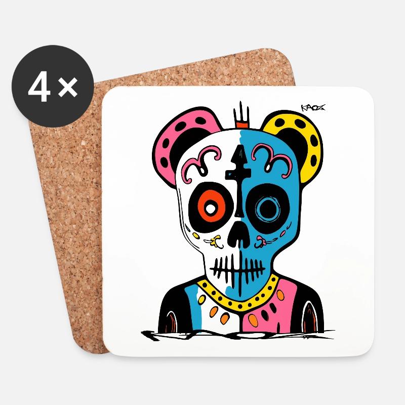 Art moderne abstrait Pop Panda Zombie - Dessous de verre (lot de 4) - blanc