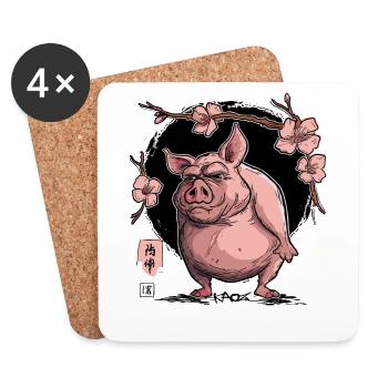 Japon Sakura Cochon en fleurs de cerisier - Dessous de verre (lot de 4) - blanc - Devant