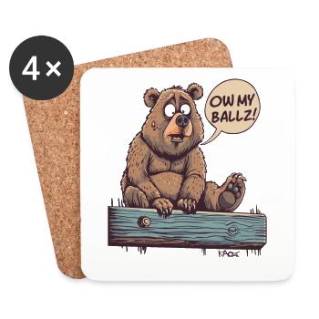 Oh, mes couilles ! Drôle d’ours douloureux - Dessous de verre (lot de 4) - blanc - Devant