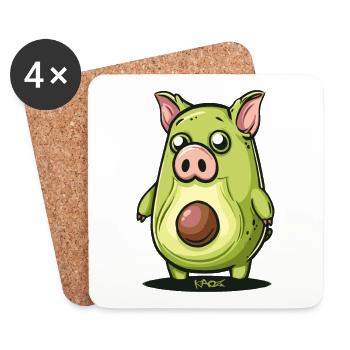 Cartoon of a funny cute avocado pig - Coasters (set of 4) - white - Front