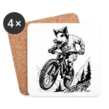 VTT comme un cochon - Dessous de verre (lot de 4) - blanc - Devant