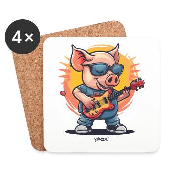 Gitarre und ein Rock Musik Schwein - Untersetzer (4er-Set) - Weiß - Vorne