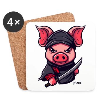 Ninja Schwein - Untersetzer (4er-Set) - Weiß - Vorne