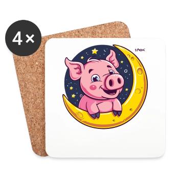Kleines Ferkel Schwein auf dem Mond - Untersetzer (4er-Set) - Weiß - Vorne