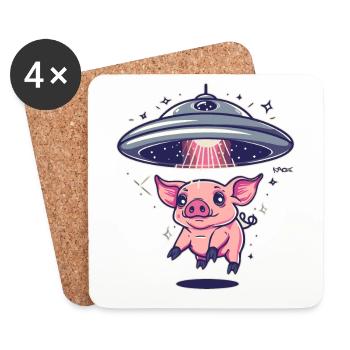 Enlèvement extraterrestre d’un cochon, cochons - Dessous de verre (lot de 4) - blanc - Devant