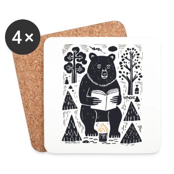 A bear reads a book in the forest - Coasters (set of 4) - white - Front