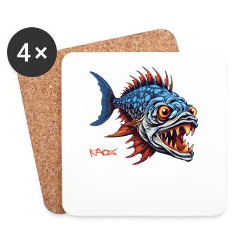 Hunter Predator Fish Cartoon - Coasters (set of 4) - white - Front