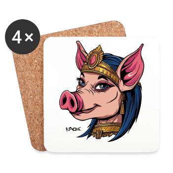 Égypte Cléopâtre Reine Cochon - Dessous de verre (lot de 4) - blanc - Devant