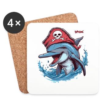 Pirate dauphin idiot - Dessous de verre (lot de 4) - blanc - Devant