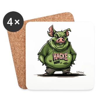 Hacke Dicht Zombie Schwein - Untersetzer (4er-Set) - Weiß - Vorne
