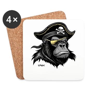 Pirate gorille - Dessous de verre (lot de 4) - blanc - Devant