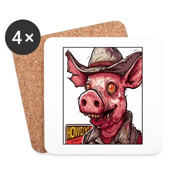 Hinterwäldler, Redneck, Zombie-Cowboy-Schwein - Untersetzer (4er-Set) - Weiß - Vorne